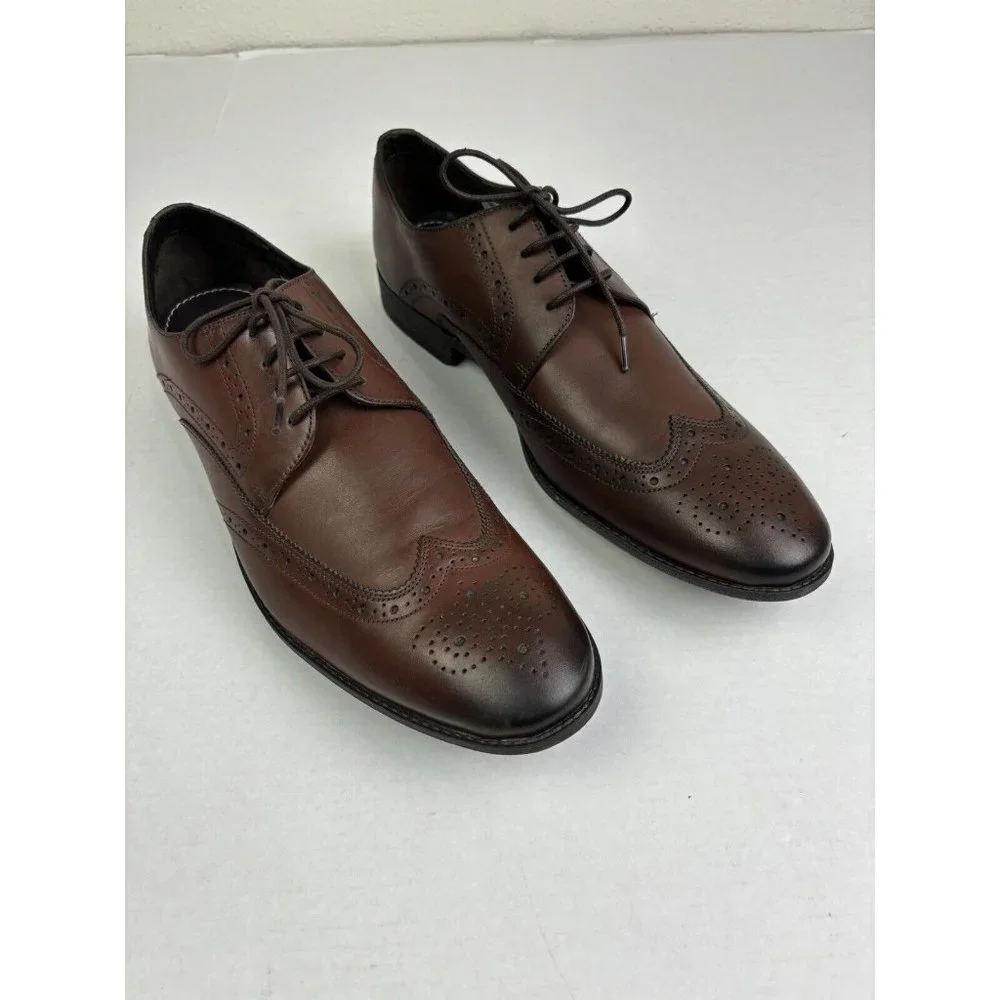 NEW CLARKS Chart Limit Brouge Lace Up Brown Leather Shoes Men's 12 Career Oxford